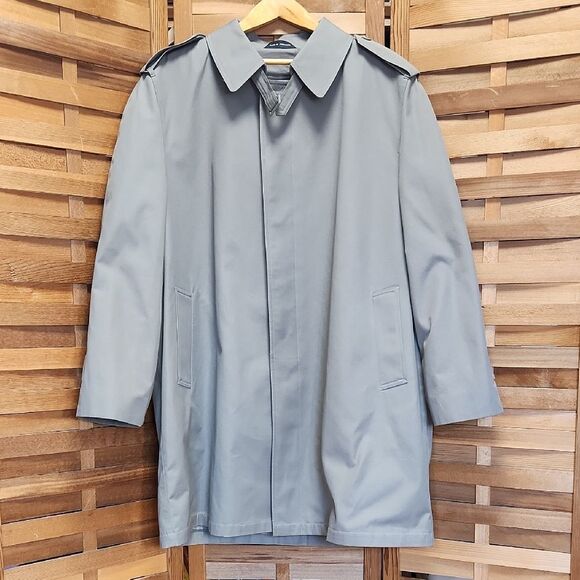 Oleg Cassini Other - Oleg Cassini All Weather Men Gray Trench Coat 44 Regular Removable Liner Cotton